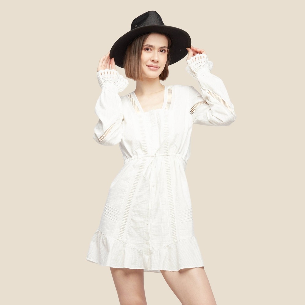 THE KOOPLES PARIS Ladder Trim Cotton Dress White Boho Romantic Euro NWT $345 - Picture 6 of 8